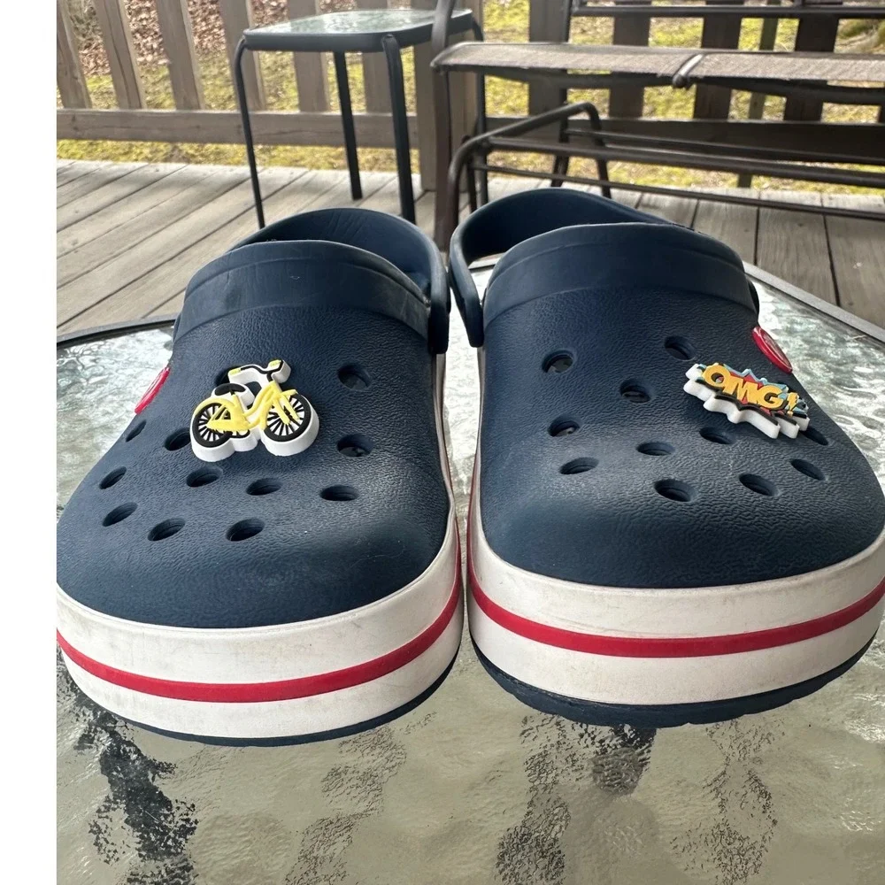 Crocs Crocband Navy‎ Blue Red White Clog Mens 5 Womens 7 Jibbitz